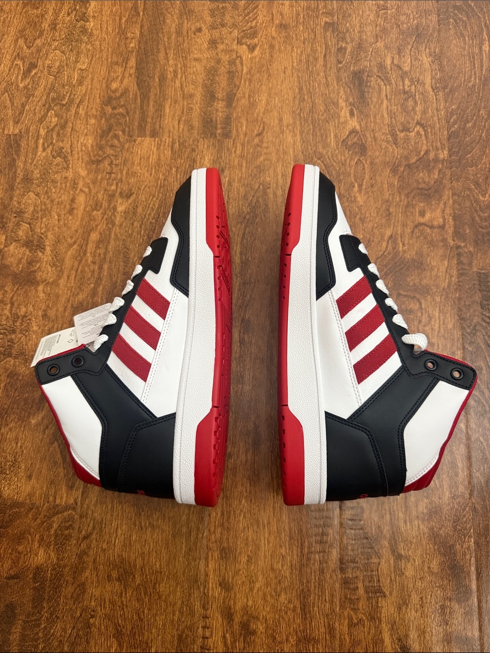 adidas High-Top Sneakers in White, Red & Black - Picture 7 of 14